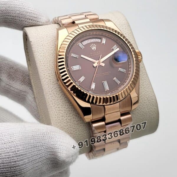 Rolex Day-Date Rose Gold Diamonds Set Chocolate Dial 40mm Super High Quality Swiss Automatic First Copy Watch