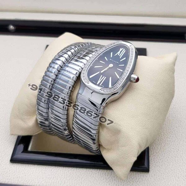 Bulgari Serpenti Stainless Steel Double Spiral Black Dial Brilliant Cut Diamond Set Bezel Super High Quality Watch (2)