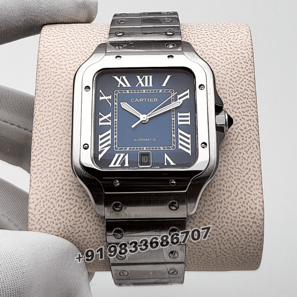 Cartier Santos 100 Full Silver Blue Dial High Quality Swiss Automatic Watch (1)