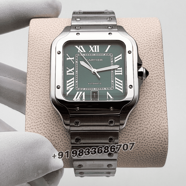 Cartier Santos Steel Green Dial High Quality Swiss Automatic Watch