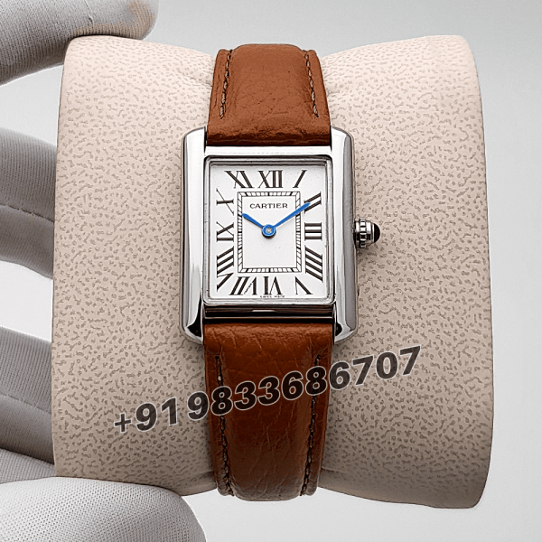 Cartier Tank White Dial Brown Leather Strap High Quality First Copy Women’s Watch (3)