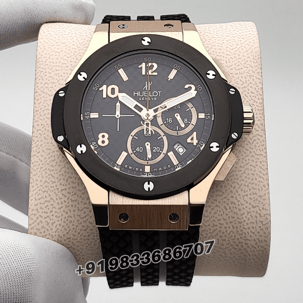 Hublot Big Bang Rose Gold Matte Black Dial Rubber Strap High Quality First Copy Watch (1)