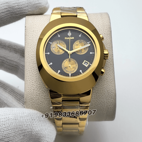 Rado Diastar Full Gold Black Dial Chronograph Movement High Quality Watch