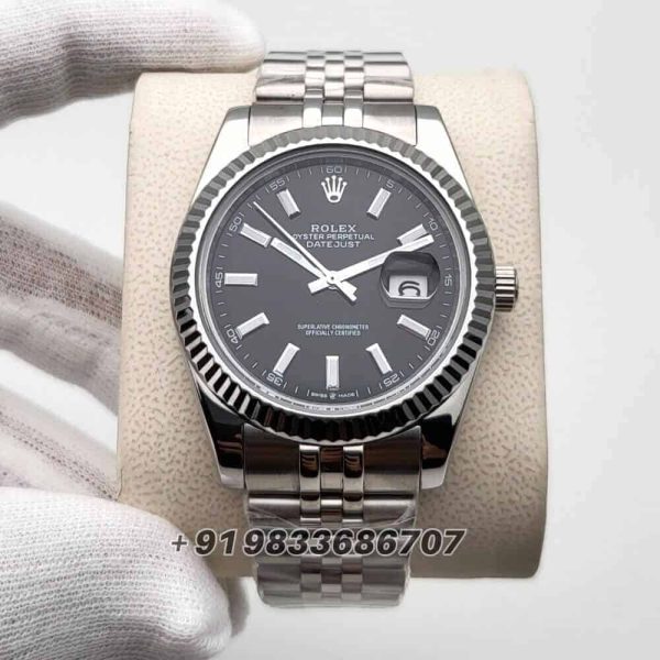 Rolex Date -Just Stick Marker Black Dial Super High Quality Swiss Automatic Watch (1)